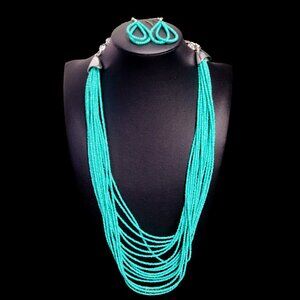 Turquoise Paparazzi Long Necklace and Earrings Set